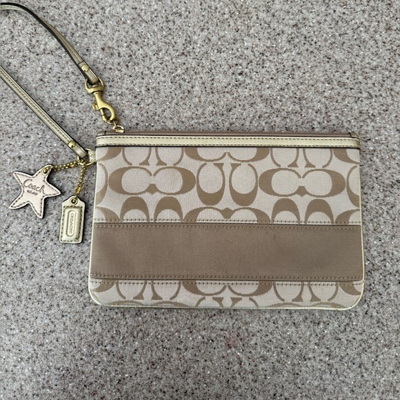Coach Handbags - Coach Legacy Stripe Tan Clutch with Signature Monogram